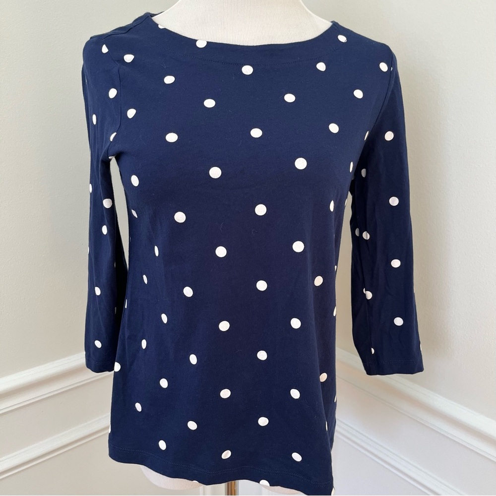 St. John’s Bay Navy Blue White Polka dot Tee Top